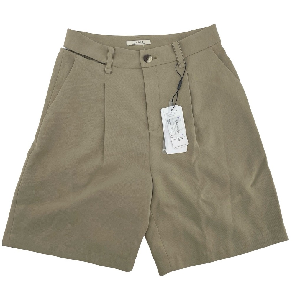 Cubic Women's Tailored Shorts Asymmetric Cut Out Tan Polyester Size 8 NWT
